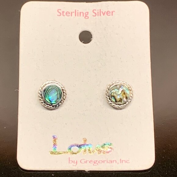 Abalone Sterling Silver 925 Earrings by Gregorian Small Pierced Posts NEW J840 - Picture 1 of 3